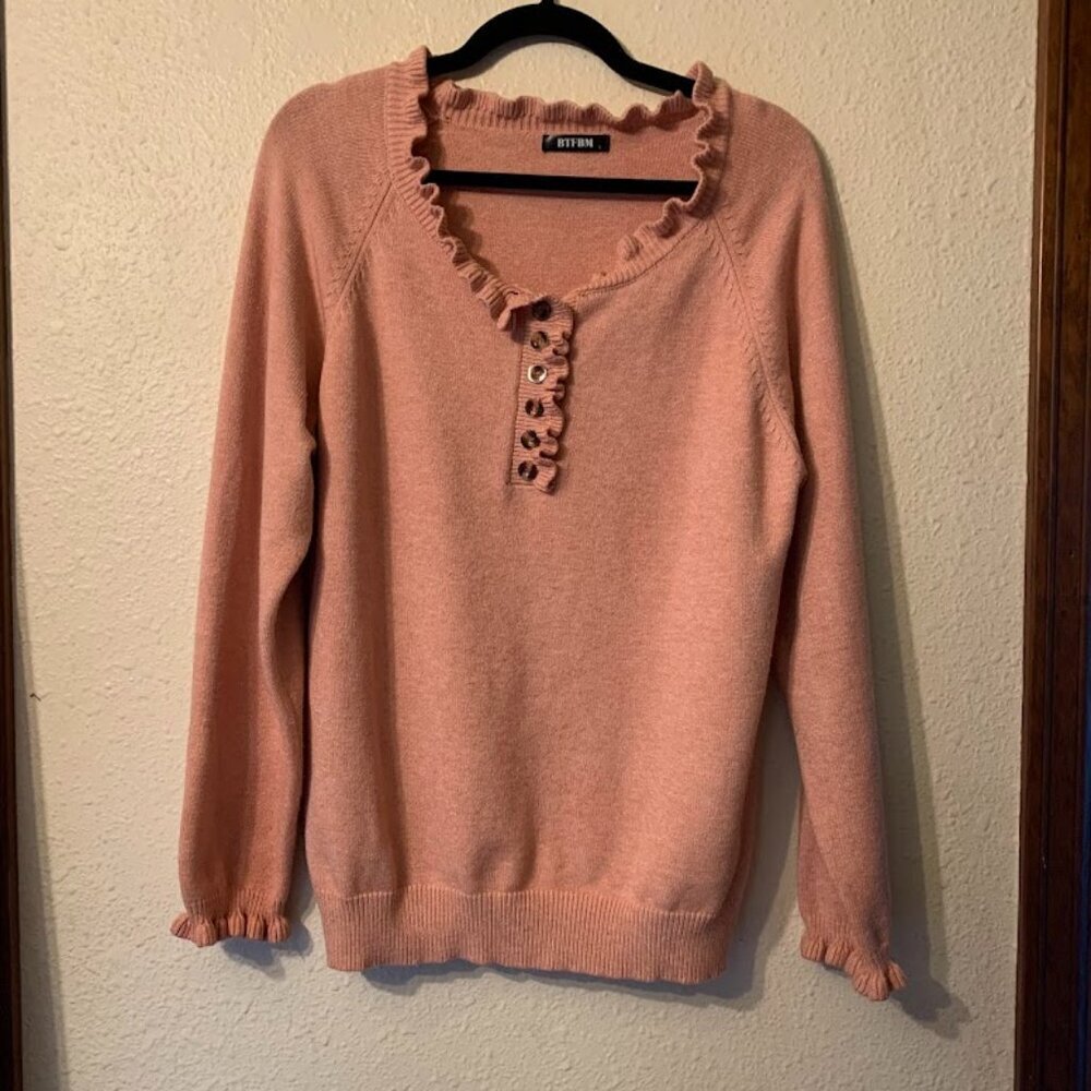 Soft Pink/Blush Sweater with Ruffle details  - Womens Size L